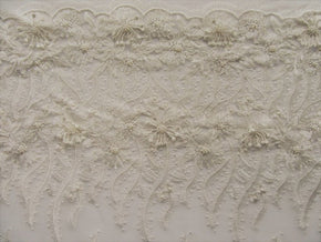 Off-White Flower Heavy Embroidery Mesh With Hand-Made Beaded Lace Fabric