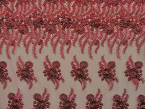 Burgundy Flower Heavy Embroidery Mesh With Hand-Made Beaded Lace Fabric