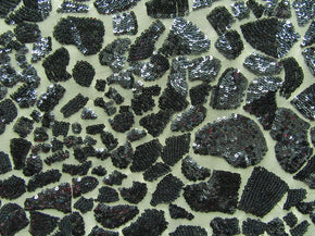 Black/Nude Shiny Stone Mosaic Sequins on Mesh