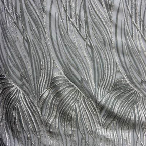 Silver/White Wavy 2mm Sequins on Mesh