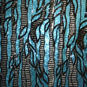 Black/Royal Leaves Two-Tone 3mm Sequin on Stretch Mesh