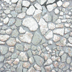 Silver/Black Shiny Stone Mosaic Sequins on Mesh