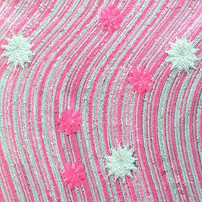 Hot Pink/White Two-Tone Wavy Sequins Pattern on Polyester Mesh