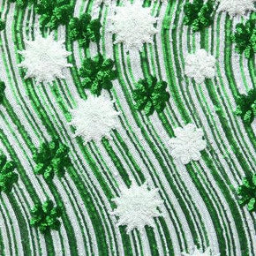 Green/White Two-Tone Wavy Sequins Pattern on Polyester Mesh