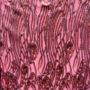 Burgundy Matte Shiny Two-Tone Wavy Sequins Pattern on Polyester Mesh
