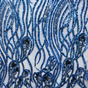 Royal Matte Shiny Two-Tone Wavy Sequins Pattern on Polyester Mesh