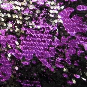 Black/Purple Fancy Sequins Metallic Foil on Stretch Mesh