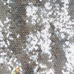 Shiny Silver/White Shiny Sequins on Stretch Mesh