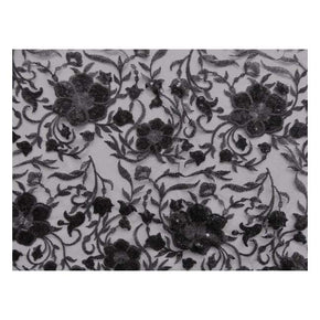 Black Fancy Embroidery Lace on Polyester Mesh