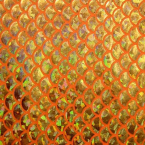 Orange Holographic Big Mermaid Metallic Foil on Nylon Spandex