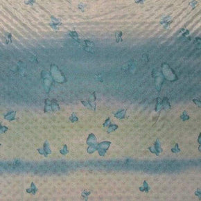 Blue/Beige Shiny Holographic Butterflies Painting Printed Metallic Foil on Nylon Spandex