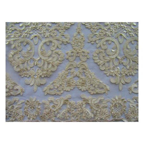 Ivory Fancy Heavy Embroidery Floral Cord Lace on Stretch Mesh
