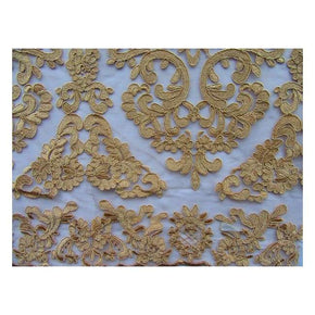 Nude Fancy Heavy Embroidery Floral Cord Lace on Stretch Mesh