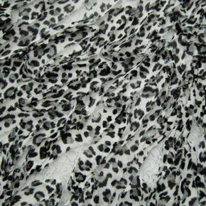 Silver Leopard Print Single Knit Distressed Look Jersey with Holes on Mesh