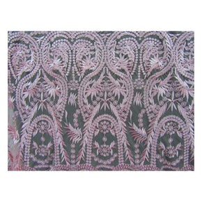 Pink Fancy Heavy Embroidery Guipure on Polyester Mesh