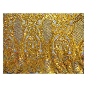 Gold/Black Fancy Embroidery & 2mm Sequins on Mesh