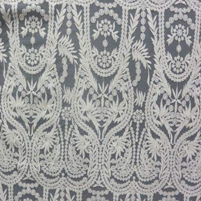 Ivory Fancy Heavy Embroidery Guipure on Polyester Mesh