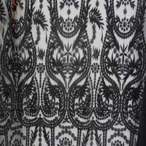 Nude/Black Fancy Heavy Embroidery Guipure on Polyester Mesh