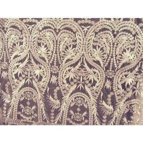 Dark Nude Fancy Heavy Embroidery Guipure on Polyester Mesh