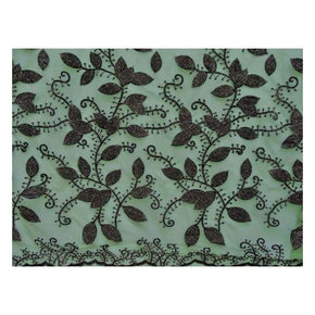 Black/Mint Fancy Glitter Leaf on Tulle Mesh