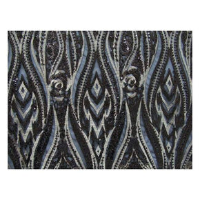 Black/Gold Fancy Metallic Thread Embroidery & 2mm/5mm Sequin on Polyester Mesh