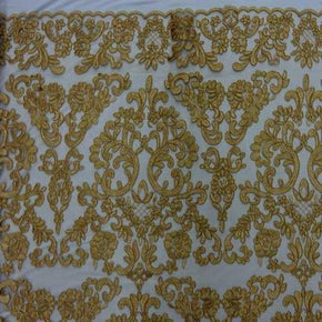 Nude Fancy Heavy Embroidery Floral Cord Lace on Stretch Mesh