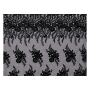 Black Heavy Embroidery Beaded Lace on Polyester Mesh