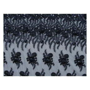 Navy Heavy Embroidery Beaded Lace on Polyester Mesh