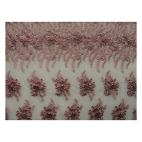 Rose/Pink Heavy Embroidery Beaded Lace on Polyester Mesh
