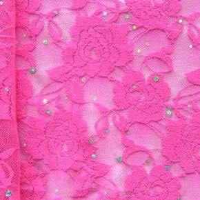 Hot Pink Holographic Lace on Stretch Mesh