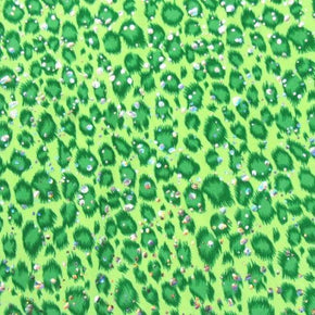 Green Holographic Leopard Print Metallic Foil on Polyester Spandex
