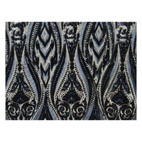 Black Fancy Metallic Thread Embroidery & 2mm/5mm Sequin on Polyester Mesh
