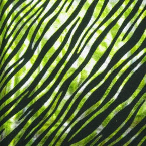 Apple Green/Black Metallic Zebra Print Foil on Nylon Spandex