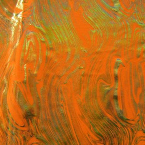 Neon Orange/Gold Metallic Swirl Magma Metallic Foil on Nylon Spandex