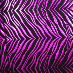 Fuchsia/Black Metallic Foil Zebra Print on Nylon Spandex
