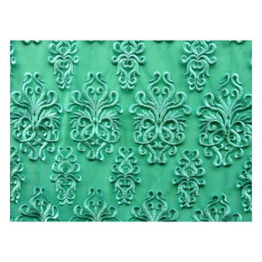 Sea Foam Fancy Embroidery with Scalloped Sides on Polyester Mesh