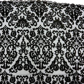 Black Fancy Heavy Embroidery Floral Cord Lace on Stretch Mesh