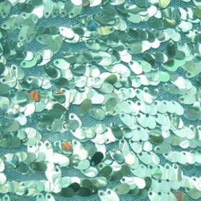 Baby Blue Oval Shaped Sequins on Polyester Mesh