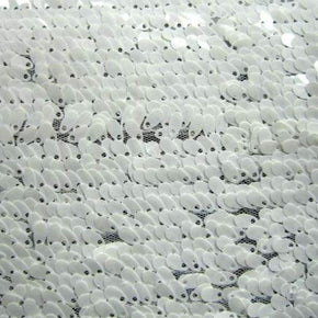 White Oval Shaped Sequins on Polyester Mesh