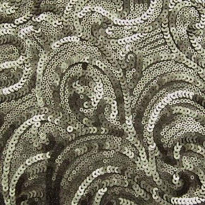 Light Gunmetal Paisley Matte Sequins on Polyester Mesh