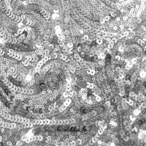 Silver Paisley Shiny Sequins on Polyester Mesh