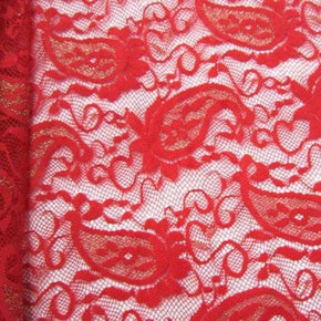 Red/Gold Metallic Thread Paisley Lace on Lace