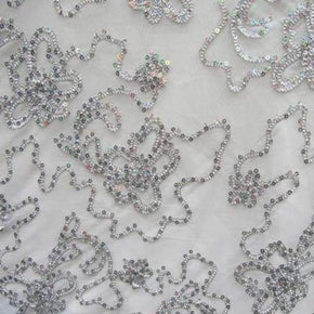 White Fancy Embroidery & Sequins on Polyester Mesh