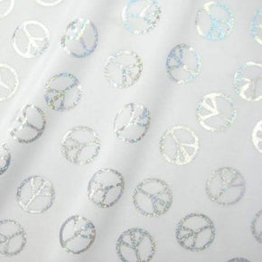 White Holographic Peace Sign Metallic Foil on Nylon Spandex