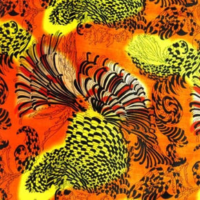 Red/Orange/Yellow Abstract Feather Printed Velvet