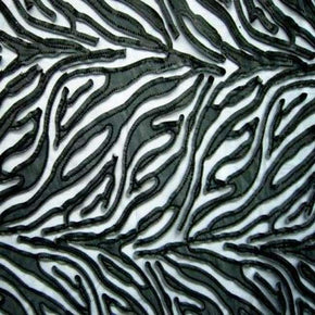 Black/White Satin & Patch Sequin on Polyester Mesh