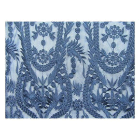 Navy Fancy Heavy Embroidery Guipure on Polyester Mesh