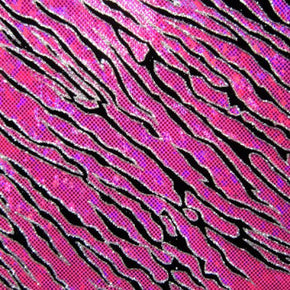 Neon Pink/Black Holographic Thunder Bolt Printed Metallic Foil on Spandex