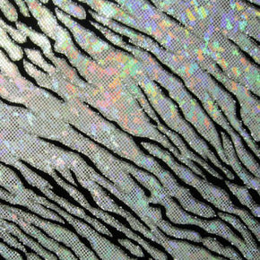 Silver/Black Holographic Thunder Bolt Printed Metallic Foil on Spandex