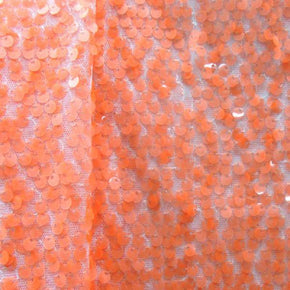 Orange/White Sequins on Mesh on Stretch Mesh